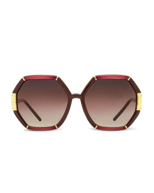 Tory Burch Eleanor ヘキサゴンフレーム サングラス Brown