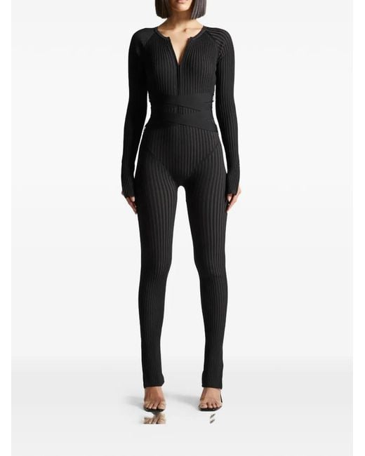 Manière De Voir Black Ribbed Knit Tie Jumpsuit