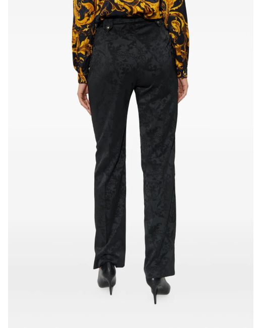 Versace Jeans Couture Black Damask-Pattern Belted Trousers