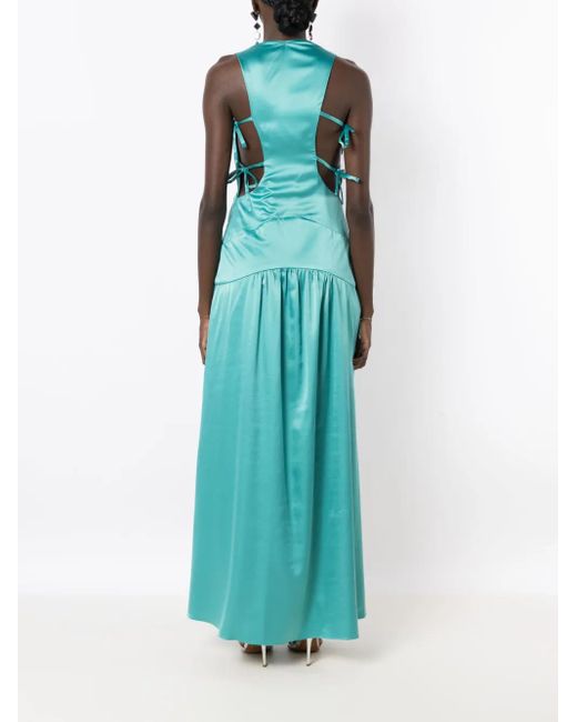 Lethicia Bronstein Blue Teres Satin Maxi Dress