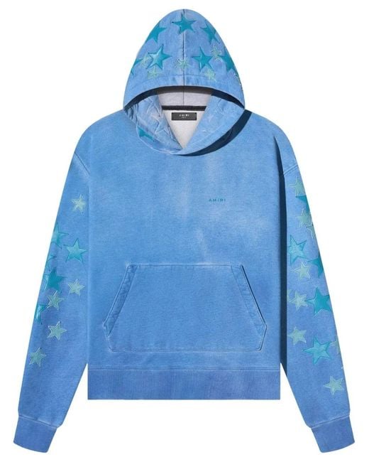 Amiri Blue Spray-Paint-Effect Cotton Hoodie for men
