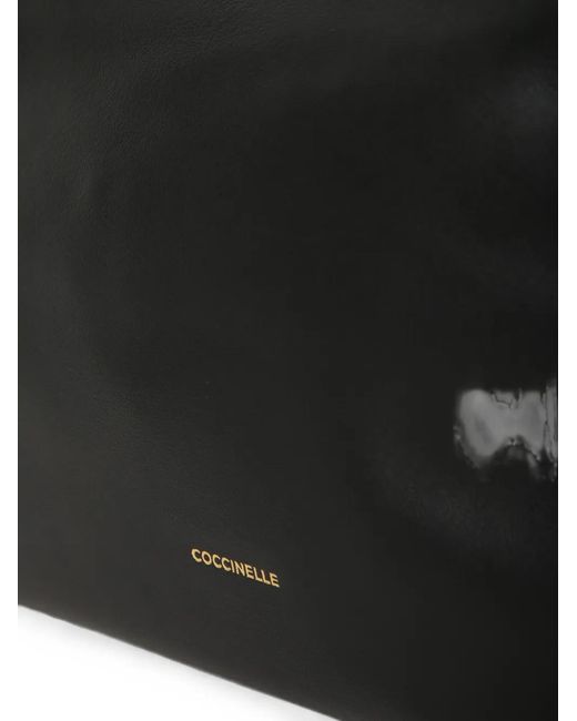 Coccinelle Gray Logo-Embossed Foldover Shoulder Bag