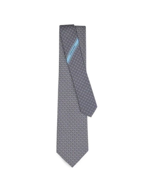 Ferragamo Blue Gancini Square-Print Silk Tie for men