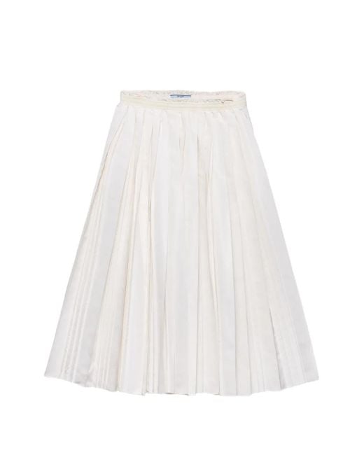 Prada White Pleated Silk Faille Skirt