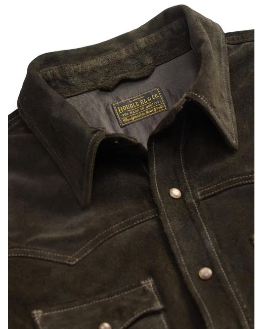 RRL Black Press-Stud Leather Overshirt for men