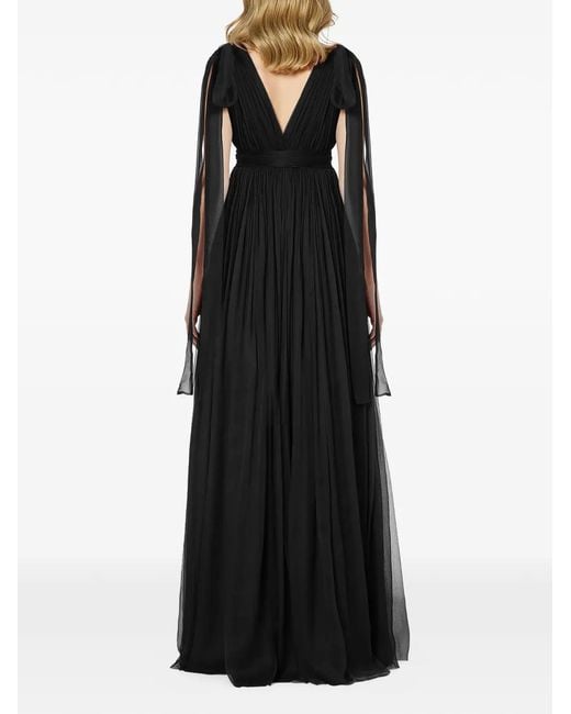 Framboise Black Robe Longue Savana En Soie À Col V