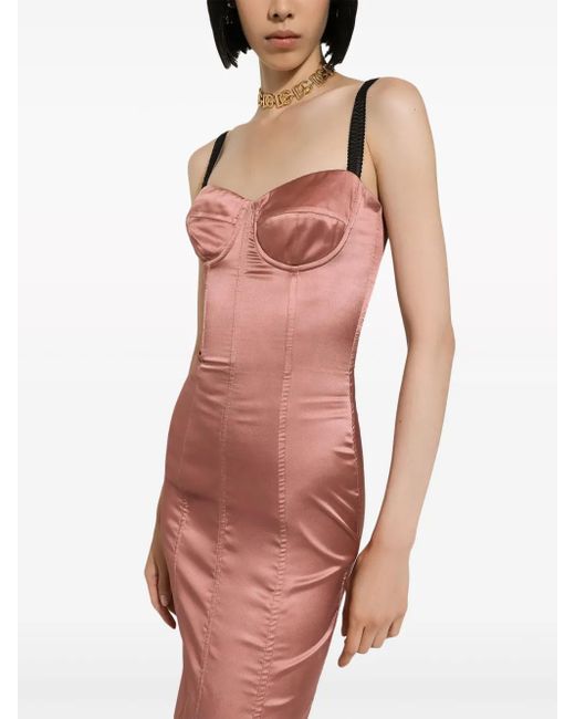 Dolce & Gabbana Pink Sweetheart-Neck Silk-Blend Dress