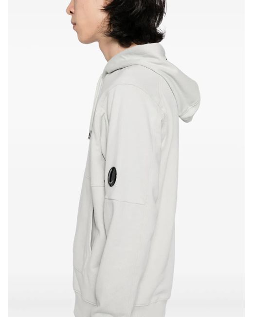 C P Company White Diagonal Raised Fleece Hoodie for men