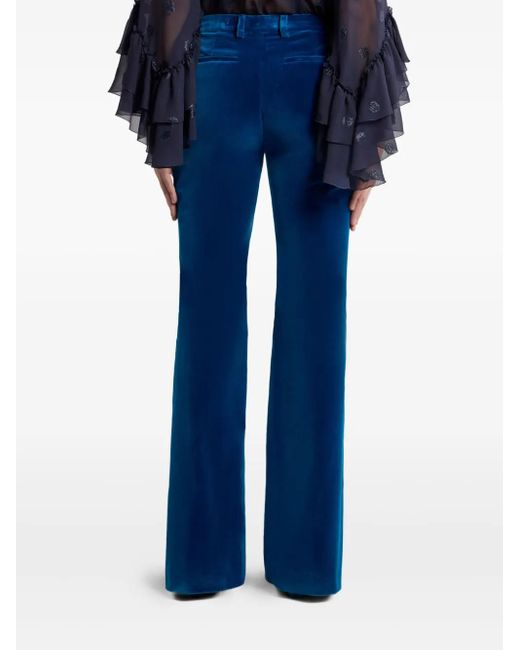Etro Blue Ausgestellte Hose aus Samt
