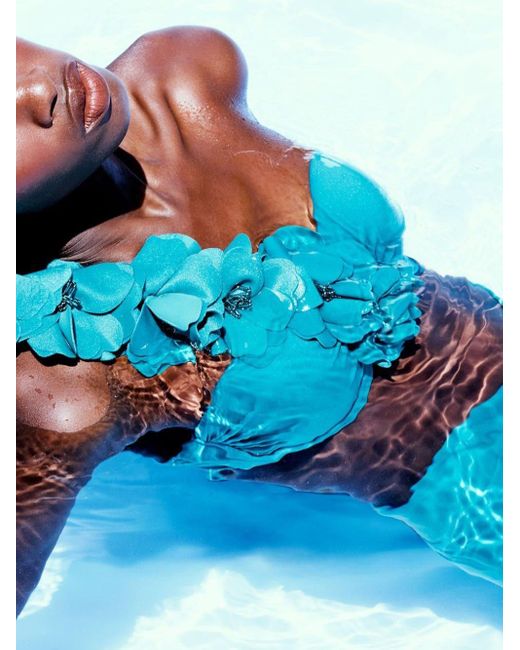 Bikini con applicazioni a fiori di PATBO in Blue
