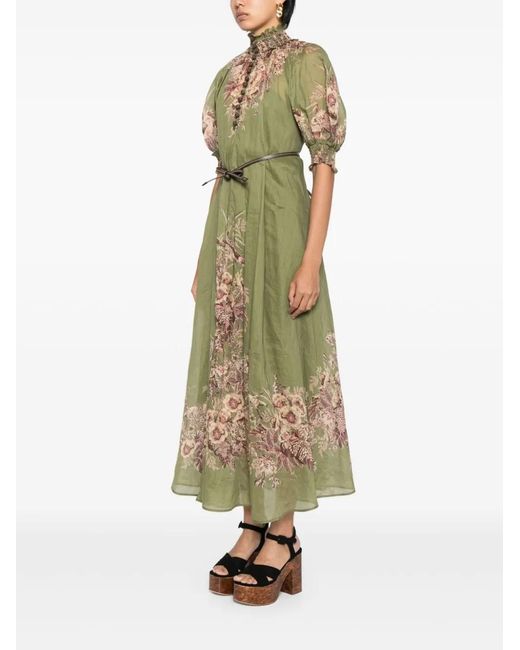 Zimmermann Green Floral Ramie Swing Maxi Dress
