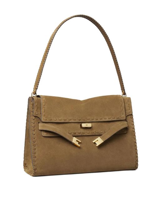 Tory Burch Brown "Lee Radziwill" Suede Large Shoulder Bag