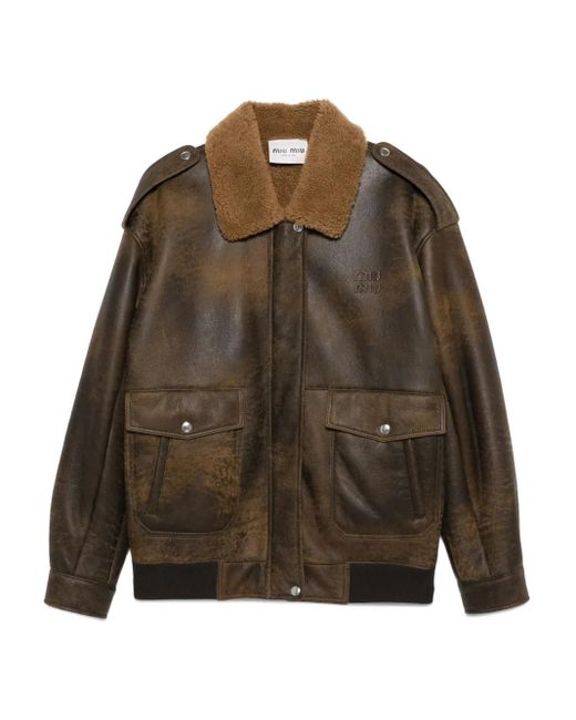 Miu Miu Leren Bomberjack in het Brown
