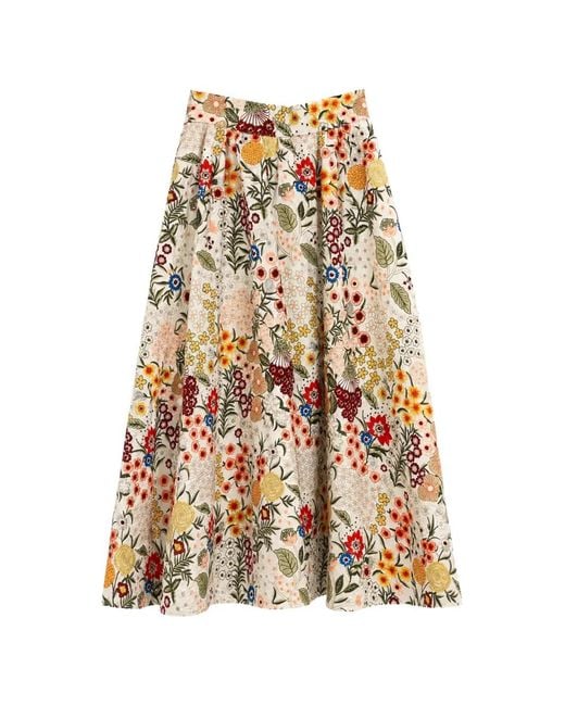 Alice + Olivia White Earla Floral-Print Midi Skirt