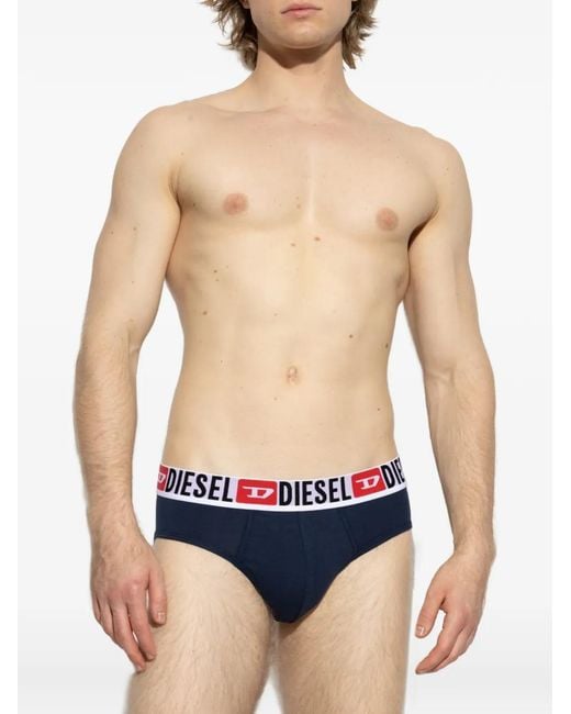 DIESEL Blue Umbr-Andre-Threepack Logo-Waistband Briefs for men