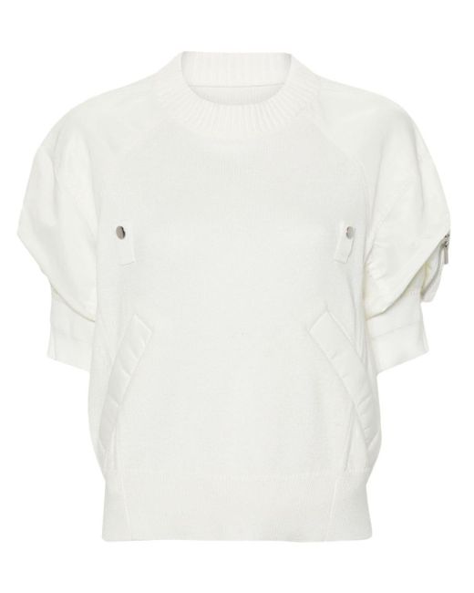 Sacai White Panelled Ribbed-knit Jumper