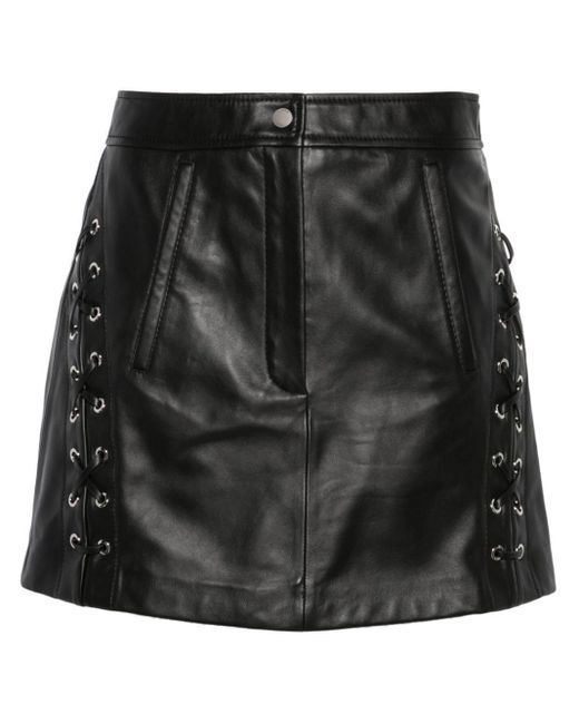 Maje Black Lace-up Leather Miniskirt