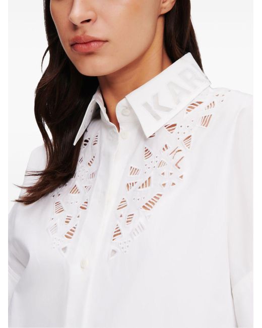 Chemise boutonnée à broderies Karl Lagerfeld en coloris White