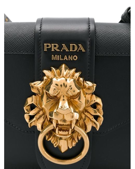 Prada Cahier Lion-embellished Shoulder Bag in Black | Lyst Canada