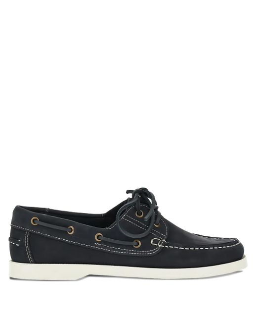 Saxone Of Scotland Black Contrast-Stitching Boat Shoes for men
