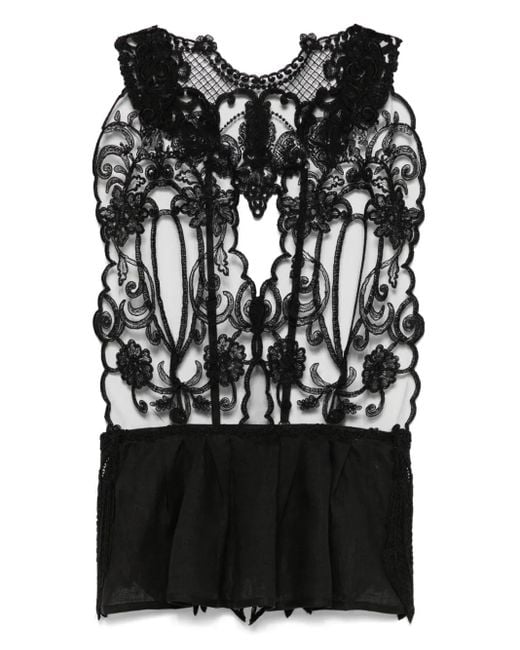Maurizio Mykonos Black Lace-Detail Open-Back Top