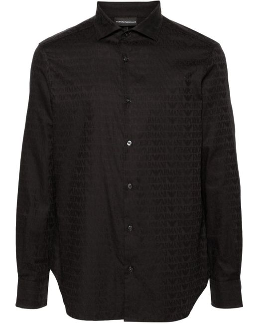 Emporio Armani Black Logo-jacquard Cotton Shirt for men