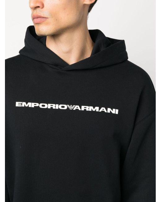 Hoodie en coton biologique à logo imprimé Emporio Armani pour homme en coloris Black