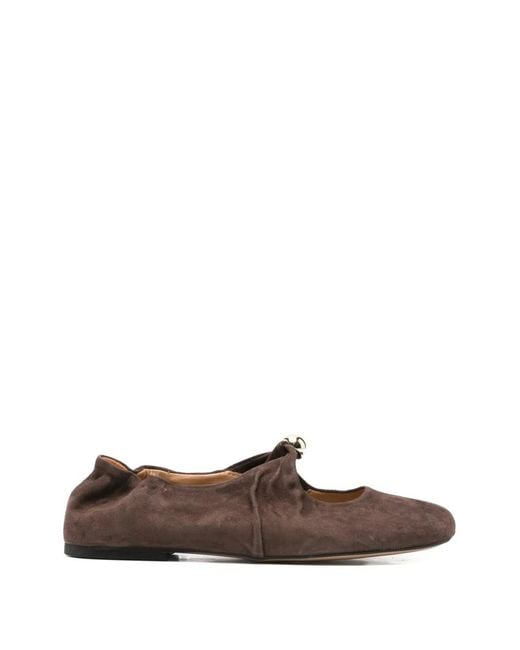 GISÉL MOIRÉ Brown Marta Button-Embellished Ballet Flats