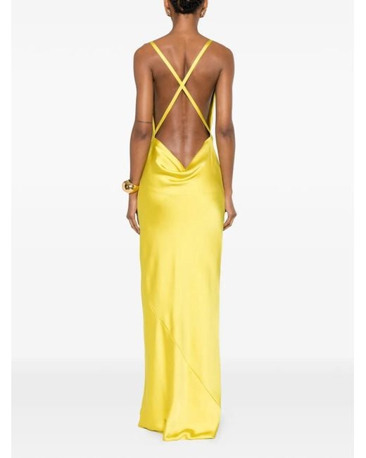 Norma Kamali Metallic Cross-Back Bias-Cut Gown
