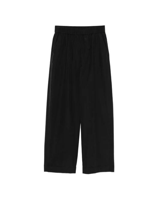 Peserico Black Elasticated-Waistband Turned-Up-Cuff Trousers