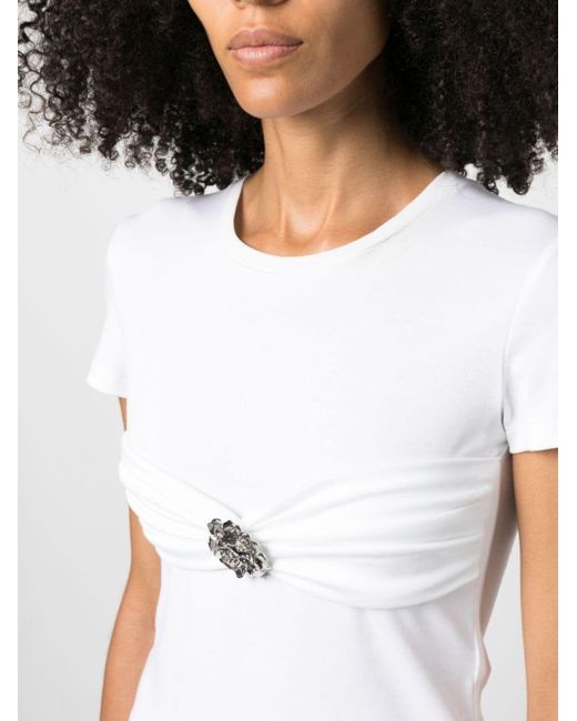Blumarine White Floral-appliqué Cotton T-shirt