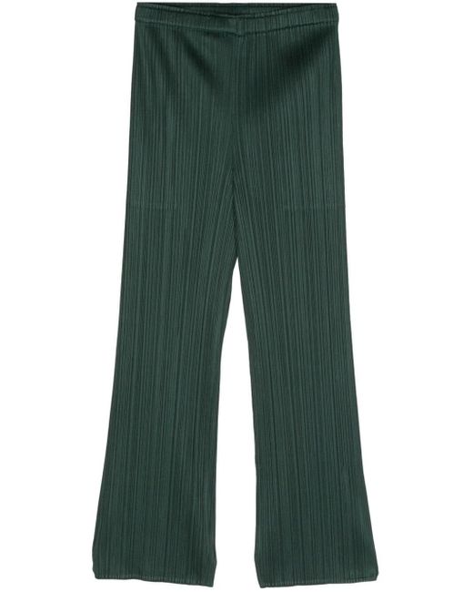 Pleats Please Issey Miyake Green Plissé-effect Slim-cut Trousers