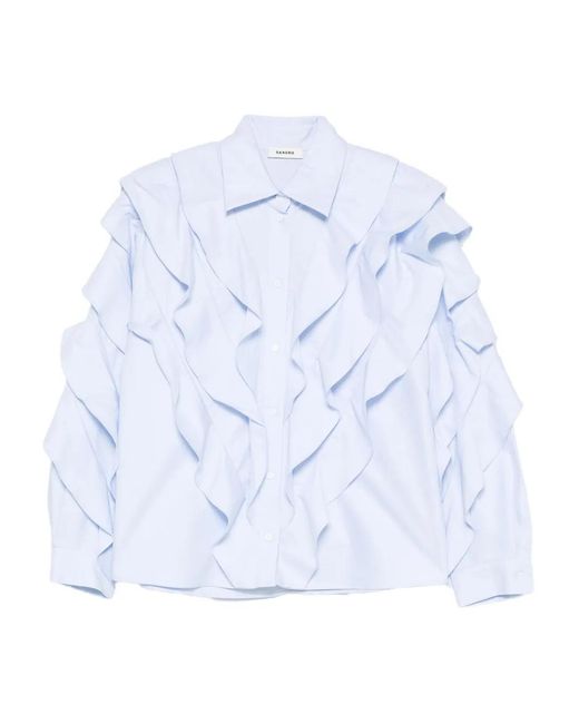 Sandro Blue Ruffled Cotton Shirt