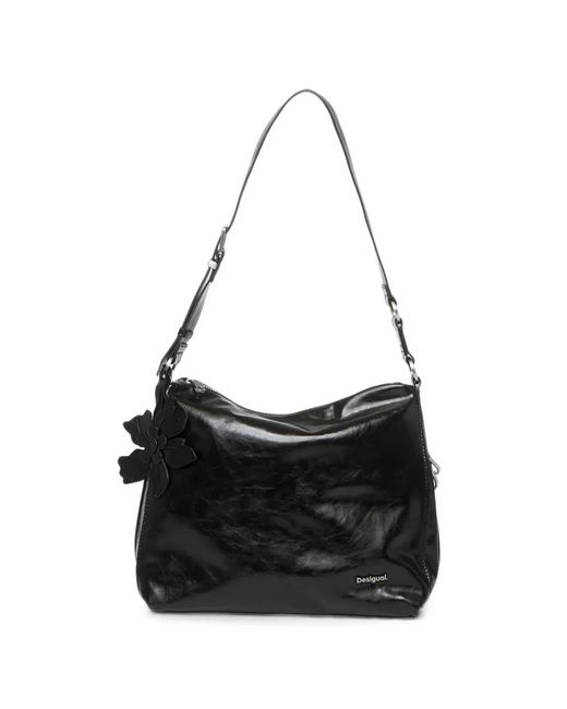 Desigual Black Medium Flower-Charm Shoulder Bag