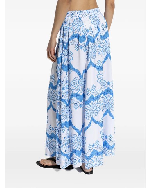 Melissa Odabash Blue Shiloh Floral-Print Skirt