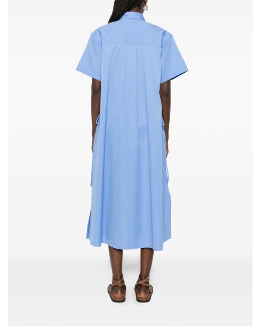 Polo Ralph Lauren Blue Logo-Embroidered Drawstring-Waist Midi Shirt Dress