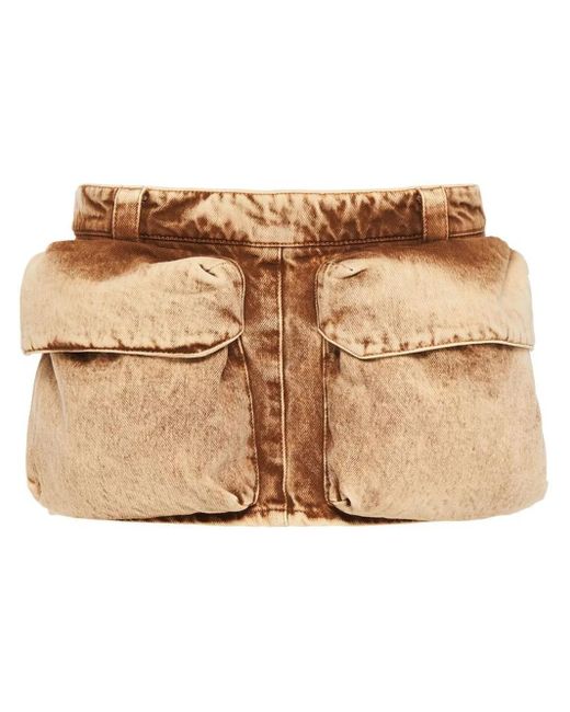 Miu Miu Mini-Rok Met Opgestikte Zak in het Natural