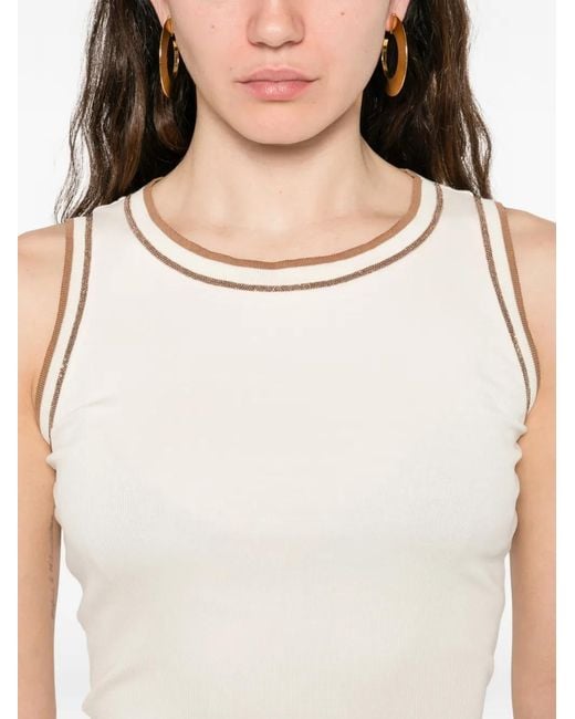 Fabiana Filippi Natural Contrast-Trim Sleeveless Tank Top