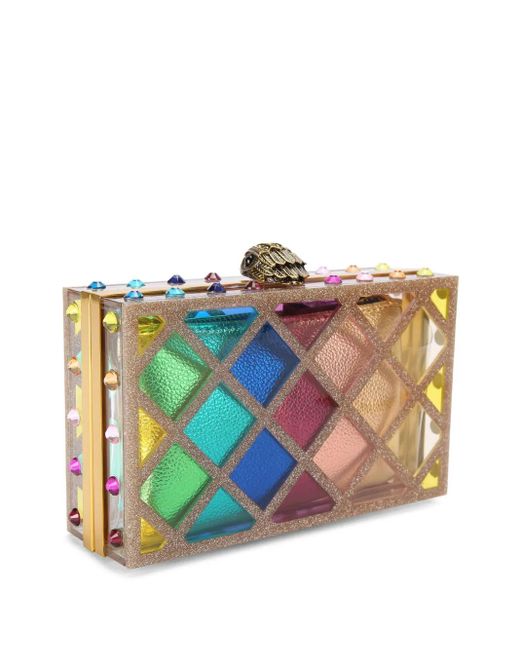 Kurt Geiger Gray Crystal Quilt Box Clutch
