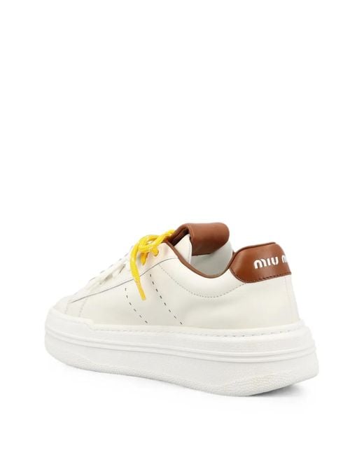 Miu Miu White Logo-Embossed Leather Sneakers