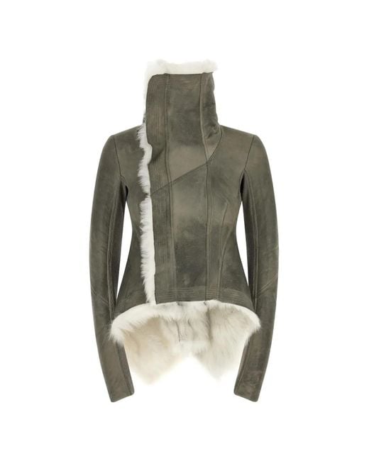 Rick Owens Gray Naska Asymmetrical Shearling Jacket