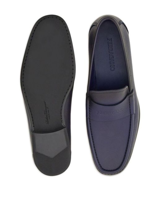 Ferragamo Blue Logo-debossed Leather Loafers for men