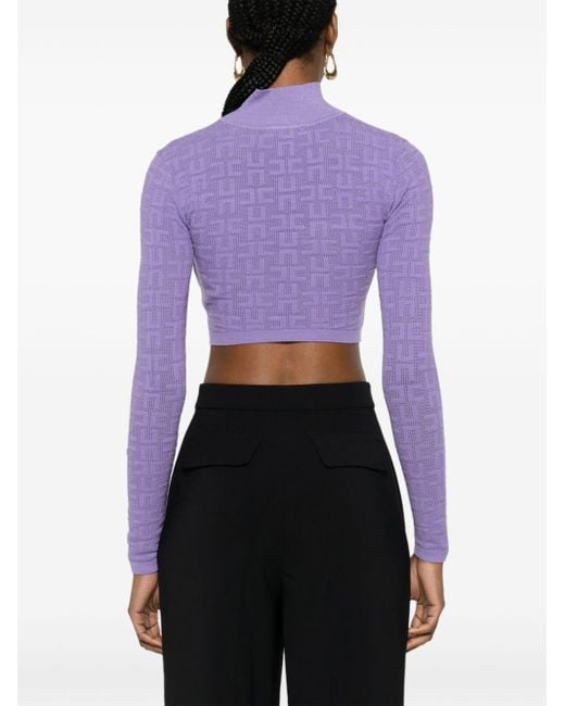 Elisabetta Franchi Purple Logo-jacquard Knitted Top