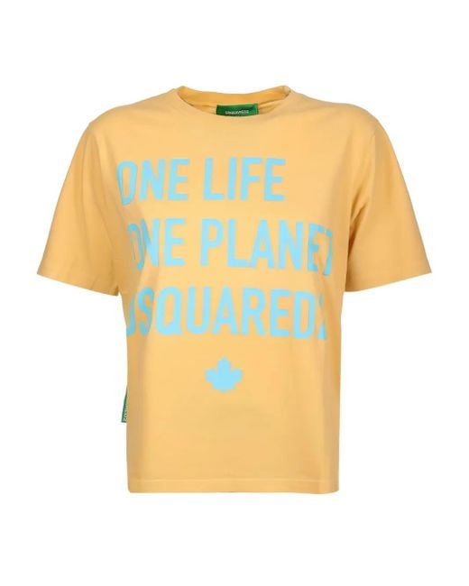DSquared² Yellow Maple-Leaf Graphic T-Shirt