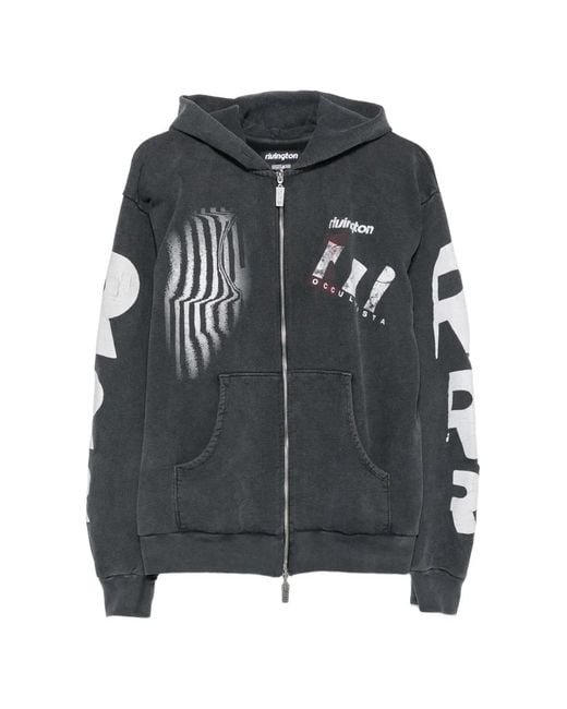 RIVINGTON roi Rebis Black Graphic-Print Zip-Up Hoodie for men