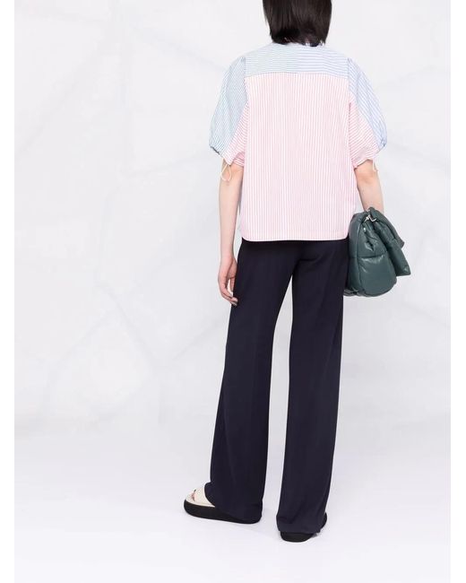 Woolrich Blue Contrast-Panel Striped Blouse