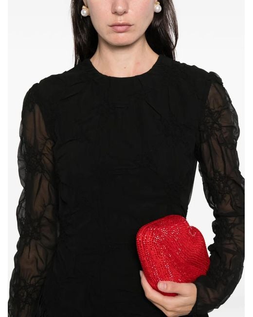 Stine Goya Black Smocked-Flowers Mini Dress