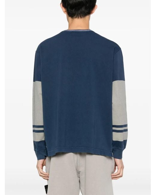 Stone Island Blue Logo-Print Cotton Sweatshirt for men