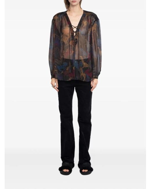 Zadig & Voltaire Brown Horse-Print Lace-Up Top