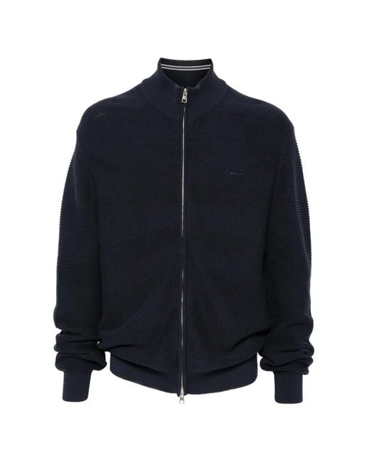 Gant Blue Textured Zip-Up Sweater for men
